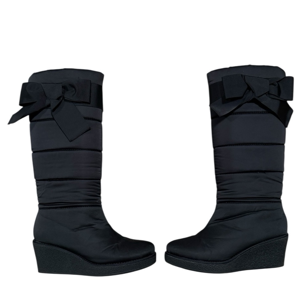 Kate Spade New York Cagney Quilted Bow Wedge Boot in Black Nylon - Picture 3 of 11